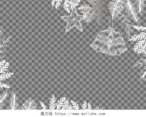 白色矢量圣诞边框圣诞节元素铃铛植物边框PNG素材